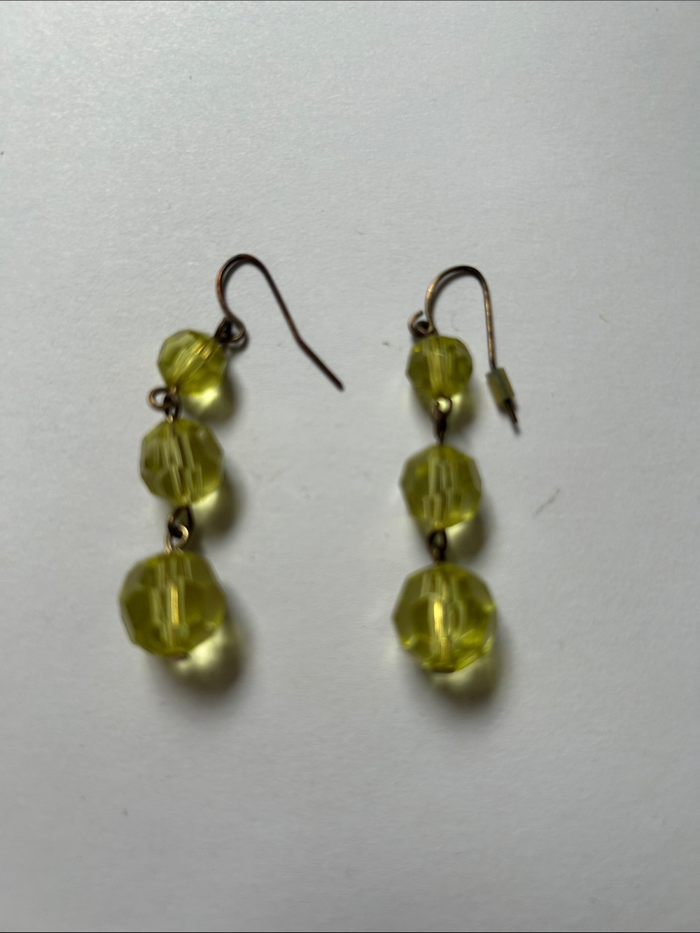 Yellow Faceted Bead Drop Earrings - Delicate Three-Bead Dangle j10
